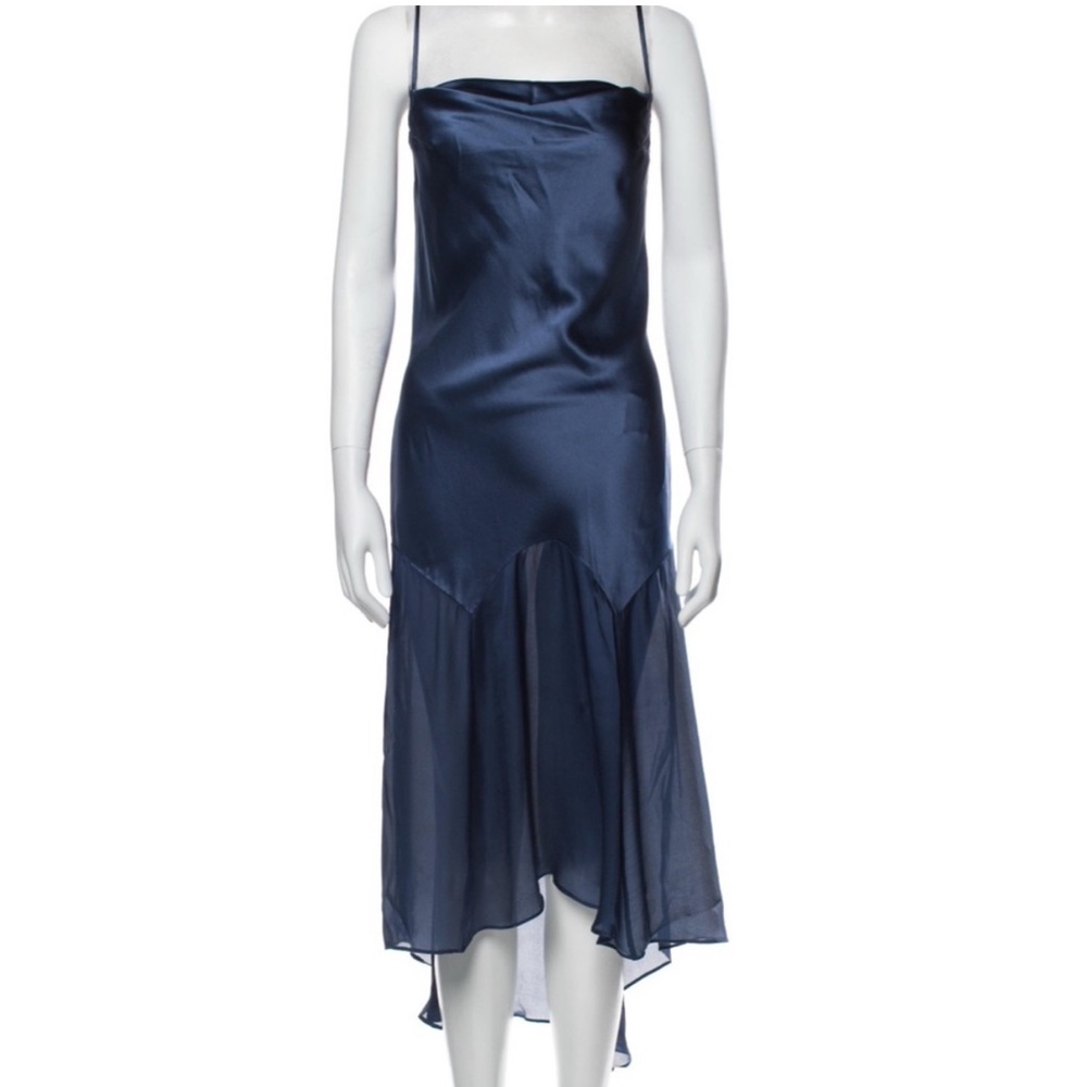 Chic Midnight Blue Satin High-Low Dress